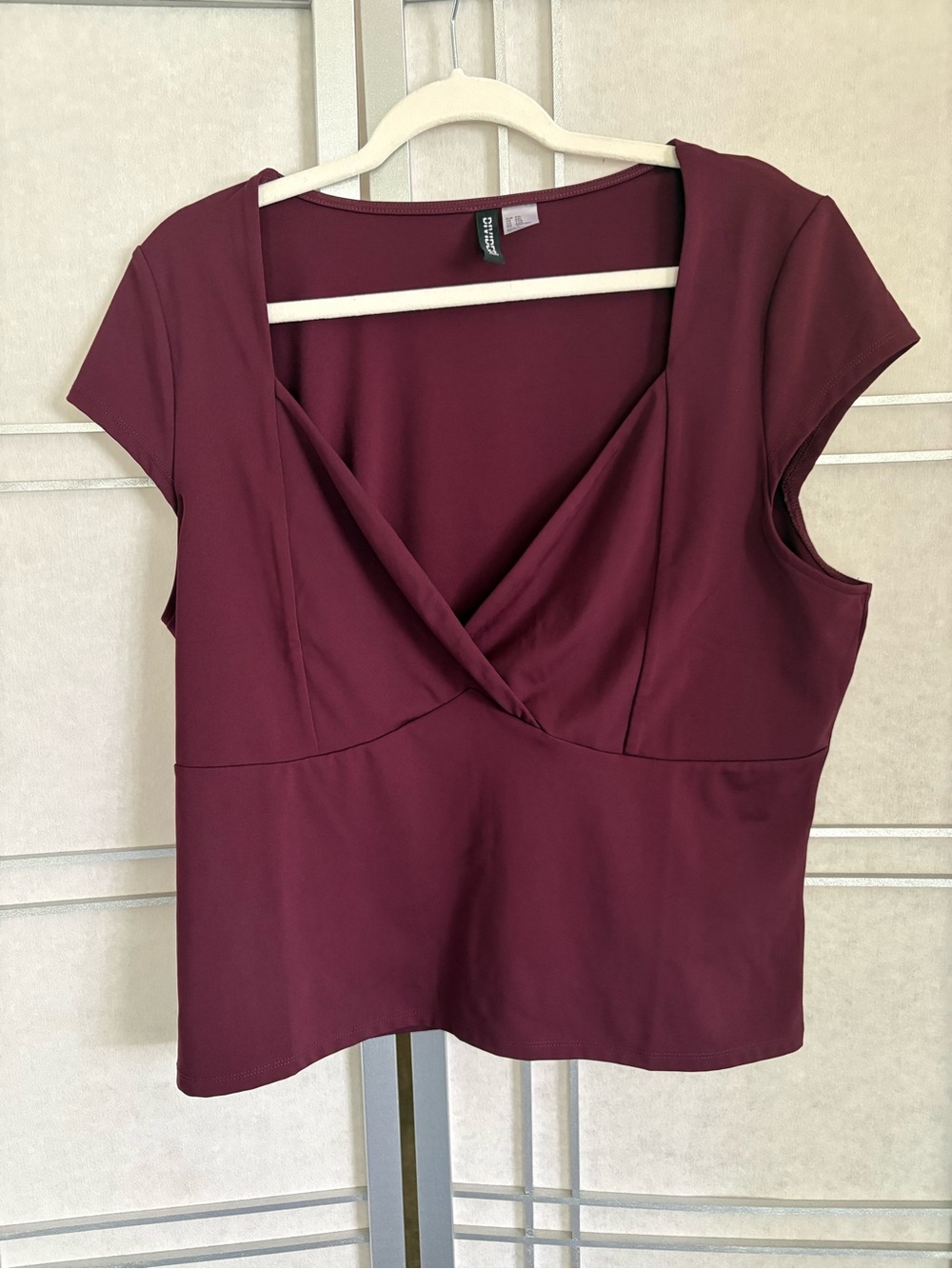 H&M Burgundy Surplice Cap-Sleeve Top